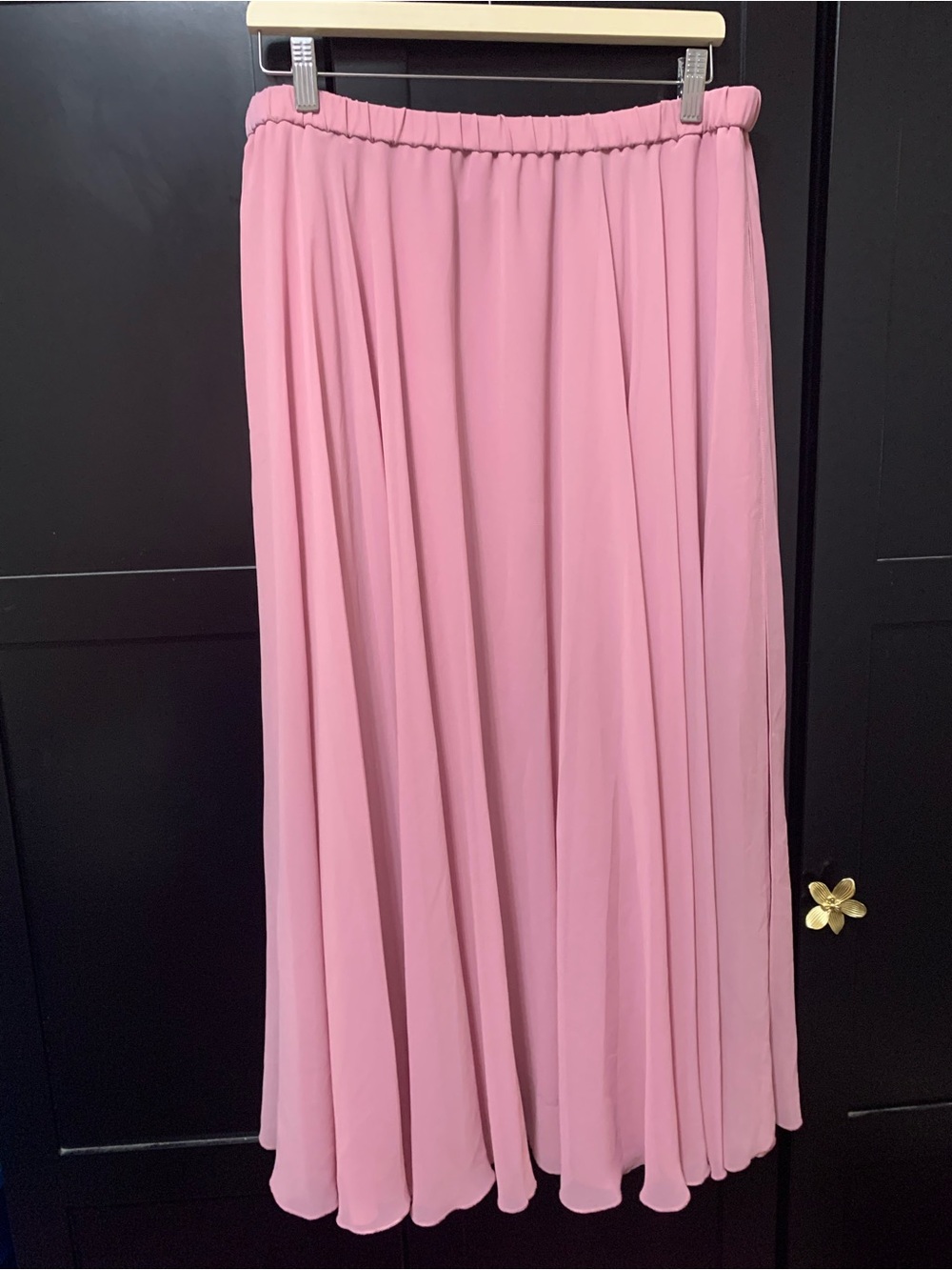 Jacques Vert Large Pink flowy chiffon Maxi Skirt Elastic Waist elegant soft